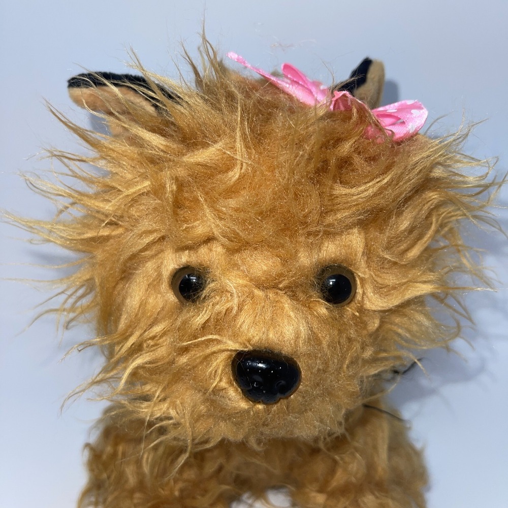 DANDEE 7" Yorkie Yorkshire Terrier Plush Dog Puppy With Pink Polka Dot Bow